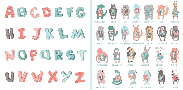 Vector hand-drawn alphabet, font, letters.