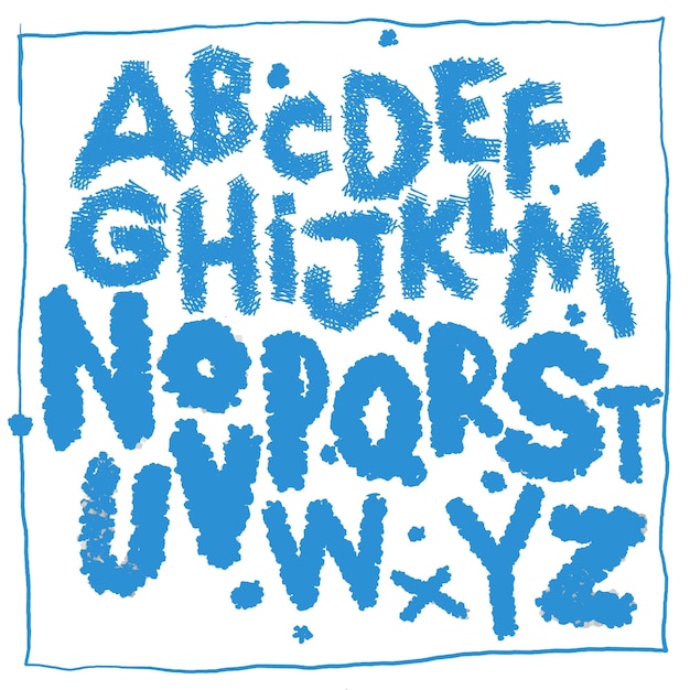 Alfabeto disegnato a mano con inchiostro scrittura in inglese a mano di un gruppo di caratteri isolato su uno sfondo bianco