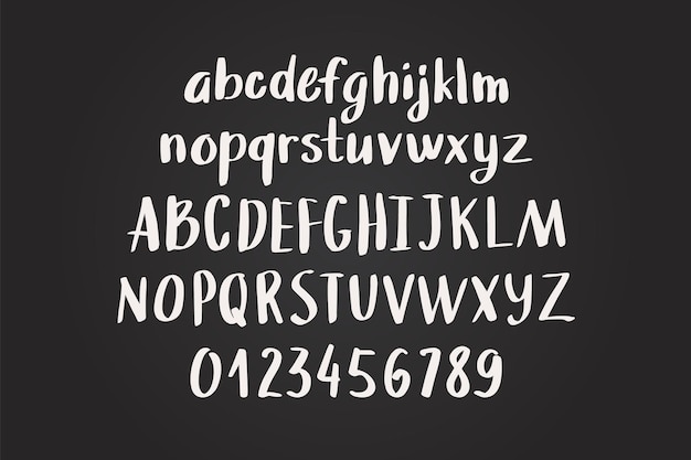 Hand drawn alphabet, letters and numbers on chalkboard