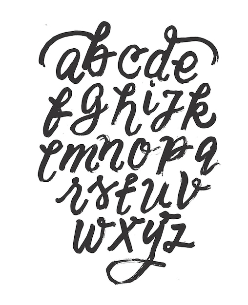 Hand drawn alphabet letters with a brush pen.