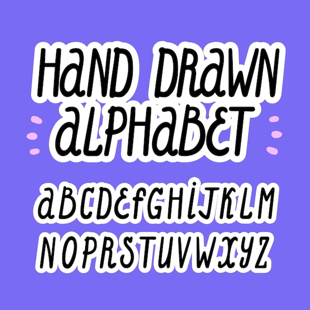 손으로 그린 알파벳입니다. 뇌졸중과 벡터 만화 편지입니다. 쾌활한 둥근 글꼴 스타일입니다.
