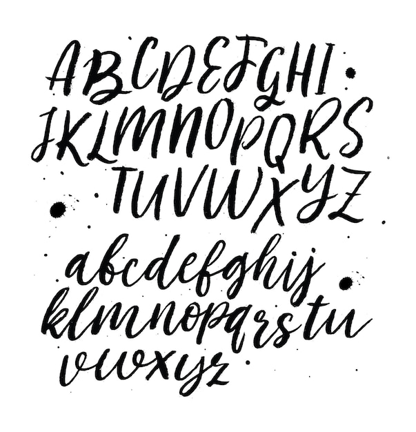 A hand drawn alphabet with a black outline.