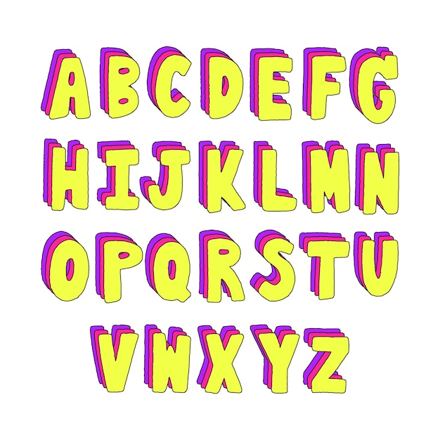 hand drawn alphabet with rainbow patterns