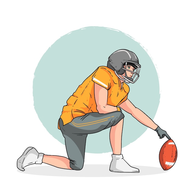 Modello di cartone animato di football americano disegnato a mano