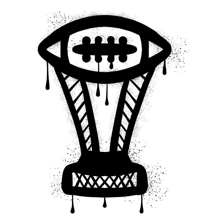 Vector hand drawn american football trophy graffiti with black spray paint