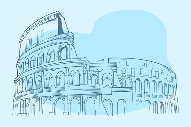 Vettore disegno a mano dell'antico edificio del colosseo in italia