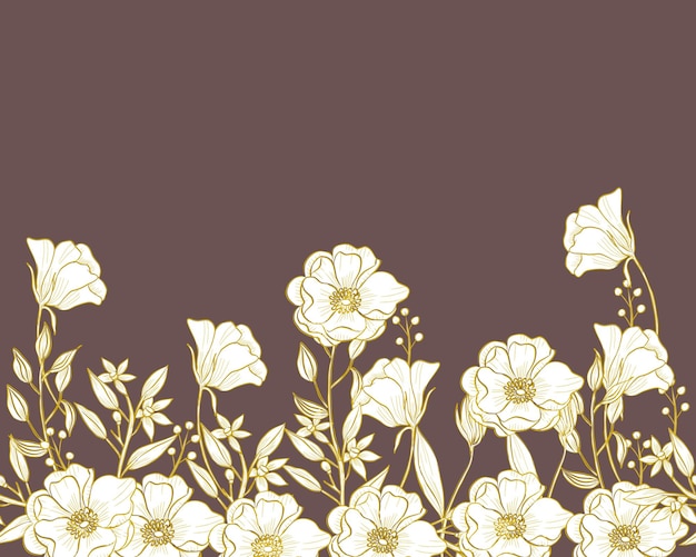 Hand Drawn Anemone and Jasmine Flower Background