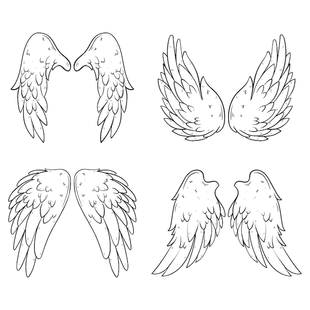 Vector hand drawn angel wings outline illustration