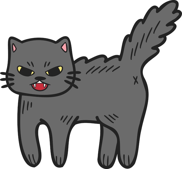 Illustrazione di gatto arrabbiato disegnato a mano in stile doodle