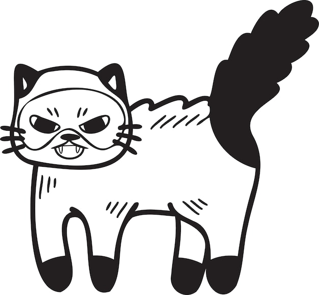 Vector hand drawn angry cat illustration in doodle style