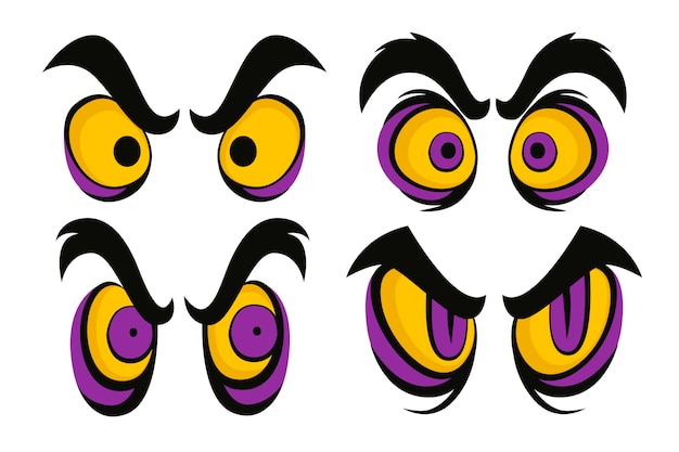 Vector hand drawn angry eyes cartoon illustration