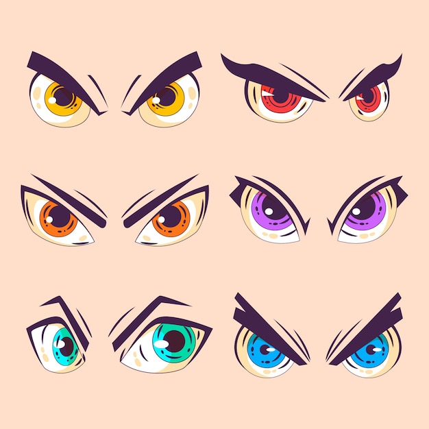 Vector hand drawn angry eyes cartoon illustration