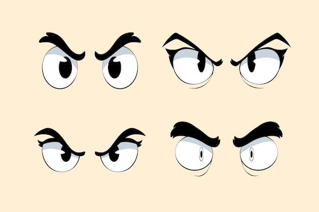 Vector hand drawn angry eyes cartoon illustration