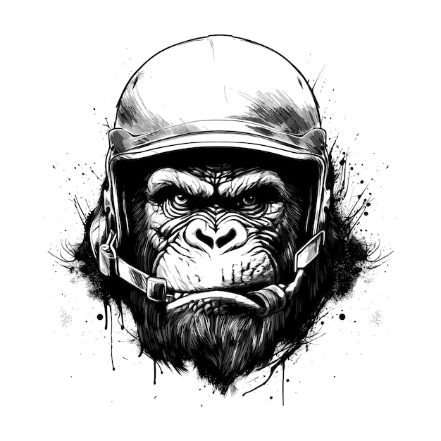 Hand Drawn Angry Gorilla head in baseball helmet vector