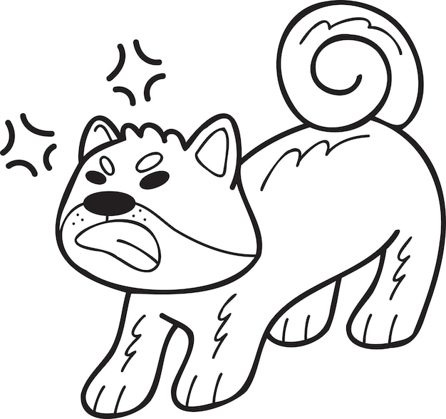 Ручной рисунок злой собаки Шиба Ину в стиле каракулей