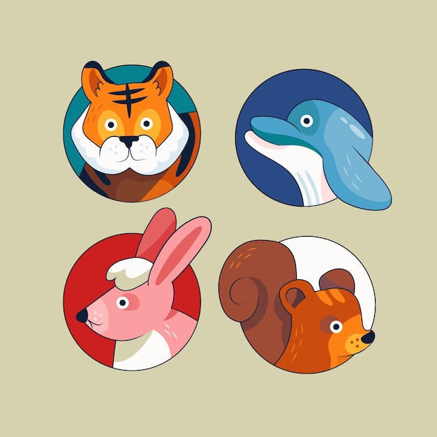 Hand drawn animal avatars element collection