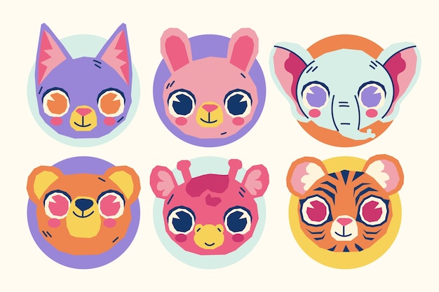 Hand drawn animal avatars element set