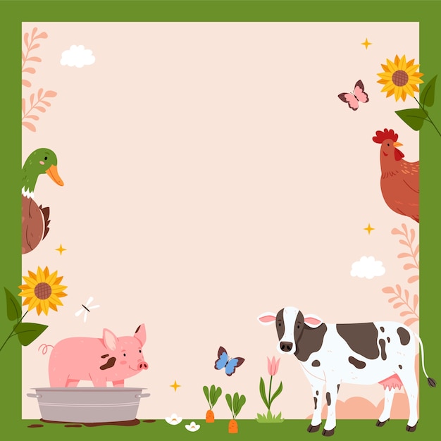 Vector hand drawn animal frame background with domestic animals