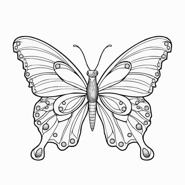 Vector hand drawn animal mandala illustration coloring book or page for kids butterfly black and white