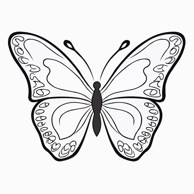 Vector hand drawn animal mandala illustration coloring book or page for kids butterfly black and white