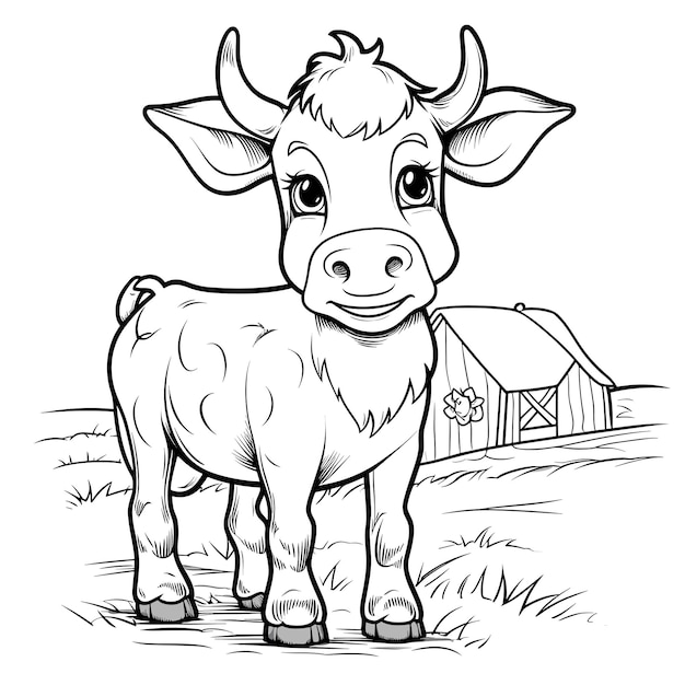 Vector hand drawn animal outline illustration cute cow coloring pages for children