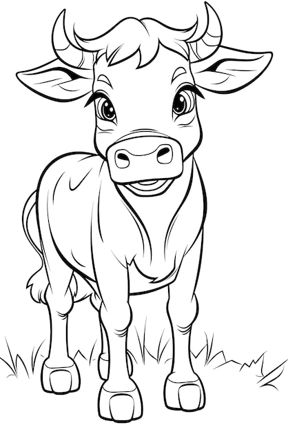 Vector hand drawn animal outline illustration cute cow coloring pages for children