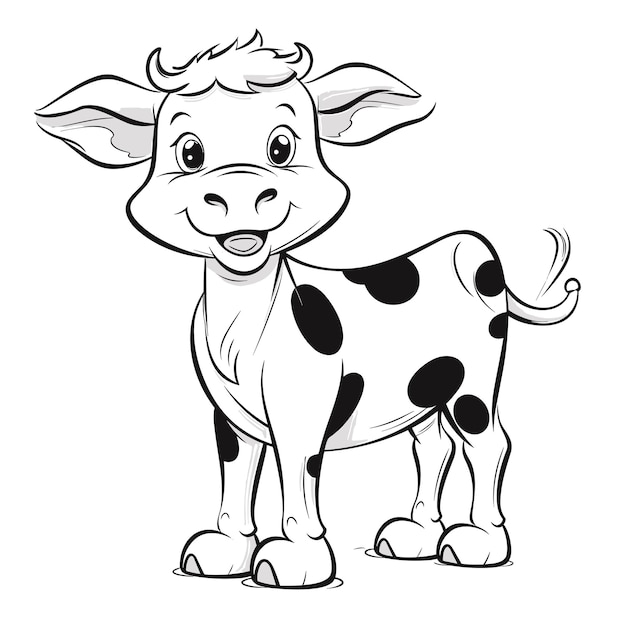Вектор Нарисованная рукой иллюстрация контура животного симпатичные раскраски коров для детей