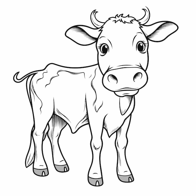 Нарисованная рукой иллюстрация контура животного симпатичные раскраски коров для детей