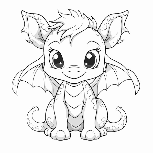 Vector hand drawn animal outline illustration cute dragon coloring pages for children