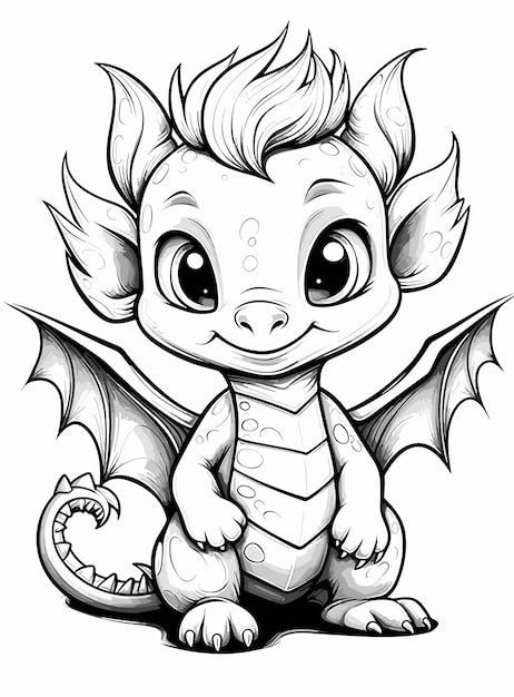 Hand drawn animal outline illustration cute dragon coloring pages for children