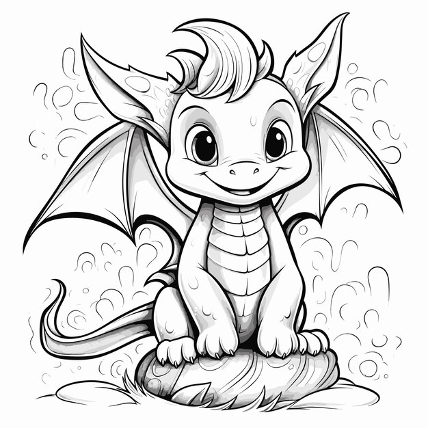 Vector hand drawn animal outline illustration cute dragon coloring pages for children