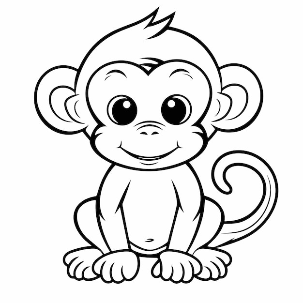 Vector hand drawn animal outline for monkey coloring page black and white