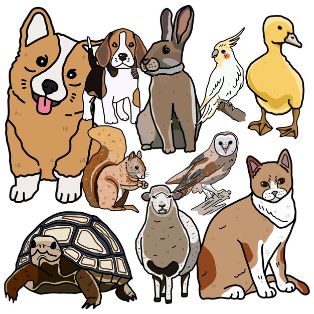 Vector hand drawn animal planet line for templates