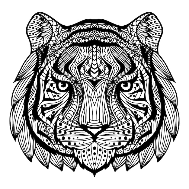 Vector hand drawn animal tiger mandala illustration