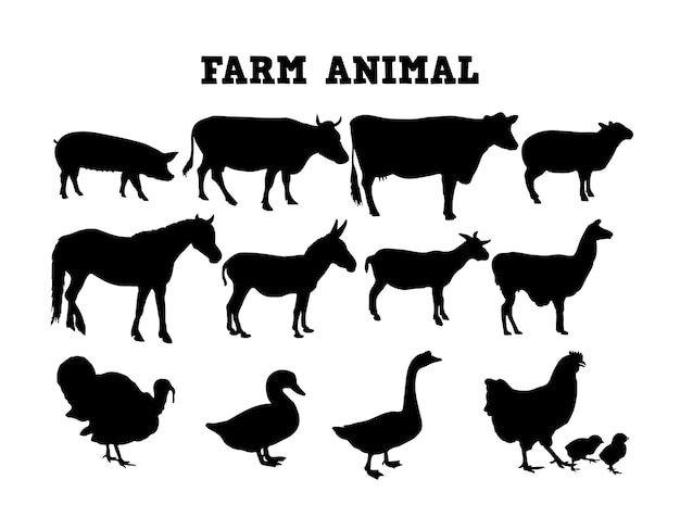 Hand drawn animals farm silhouette illustration