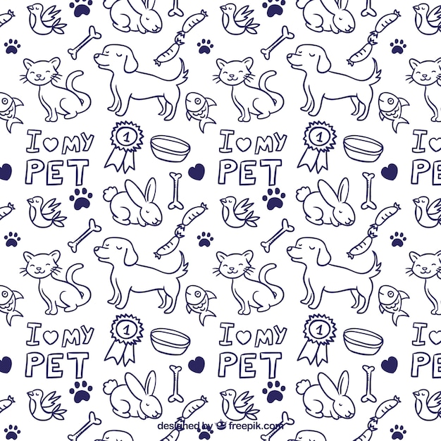 Vector hand drawn animals pattern