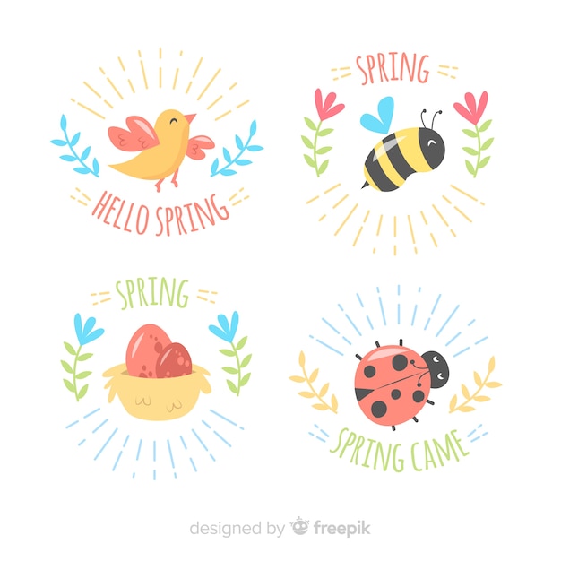 Hand drawn animals spring badge set