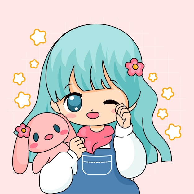 Vector hand drawn anime kawaii illustration