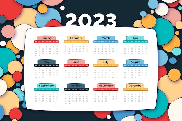 Modello di calendario annuale disegnato a mano