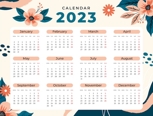 Vettore modello di calendario annuale disegnato a mano