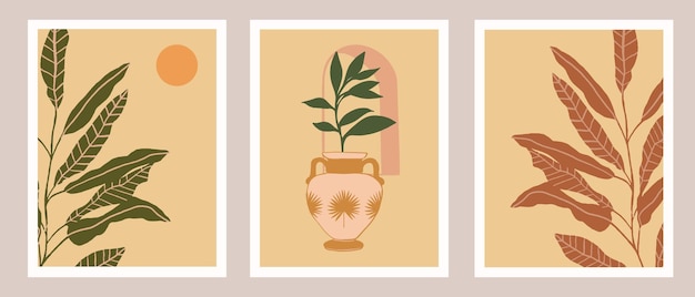 Vaso greco antico disegnato a mano e anfora con ornamento floreale botanico poster da parete