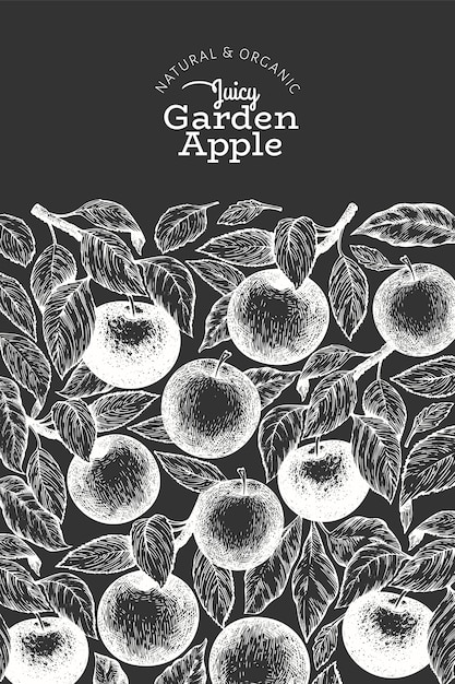 Hand drawn apple branch banner template.