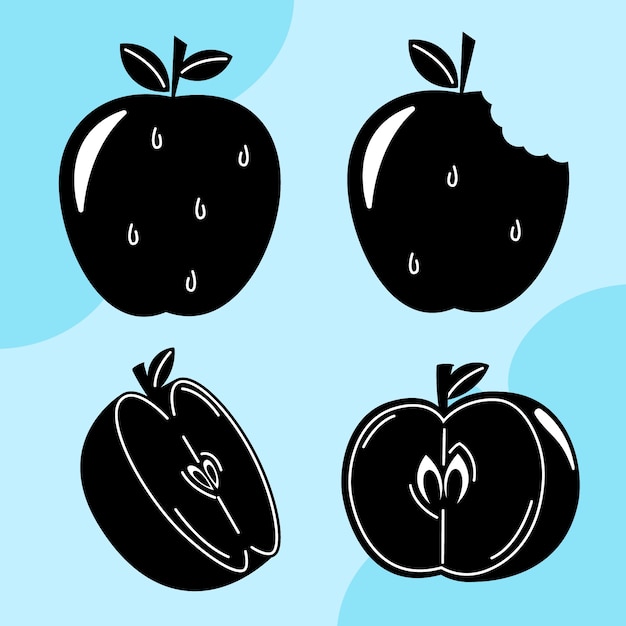 Vector hand drawn apple silhouette illustration set