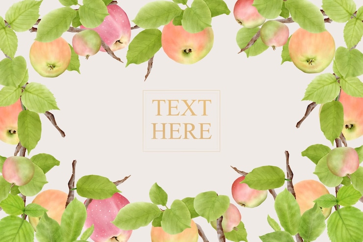 Vector hand drawn apple wreath border and bouquet background