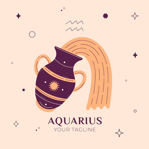 Vector hand drawn aquarius logo with tagline