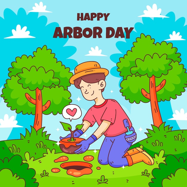 Hand drawn arbor day illustration