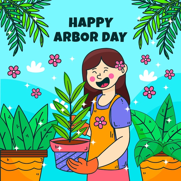 Hand drawn arbor day illustration