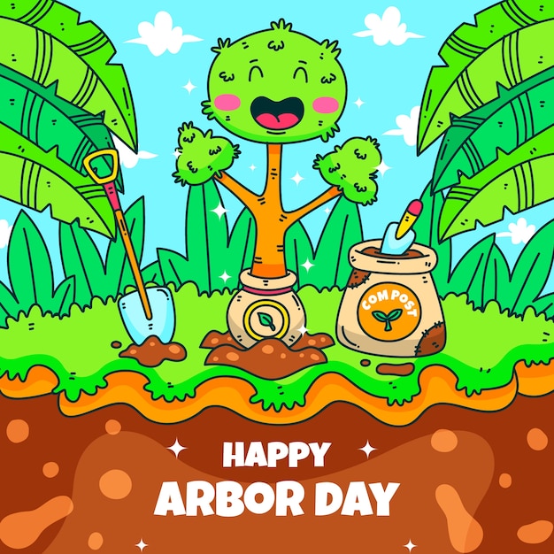 Vector hand drawn arbor day illustration