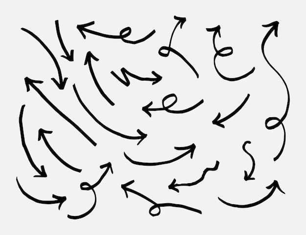 손으로 그린 화살표 아이콘 세트 낙서 벡터 일러스트 레이 션