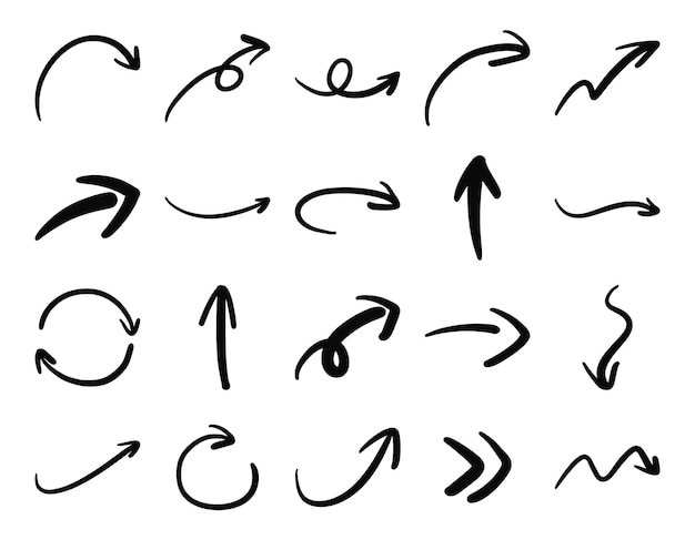 손으로 그린 화살표 아이콘 세트 화살표 낙서 스타일의 세트
